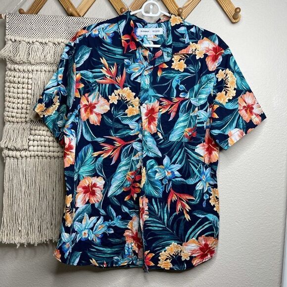 Old Navy Built-In Flex Tropical Hawaiian Shirt Large - Picture 1 of 5